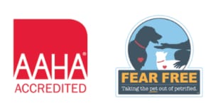 AAHA Accredited and Fear Free logos side by side on a white background