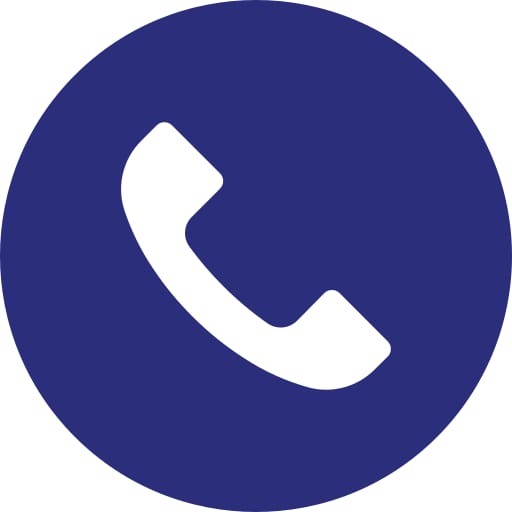 White telephone handset icon on a dark blue circle