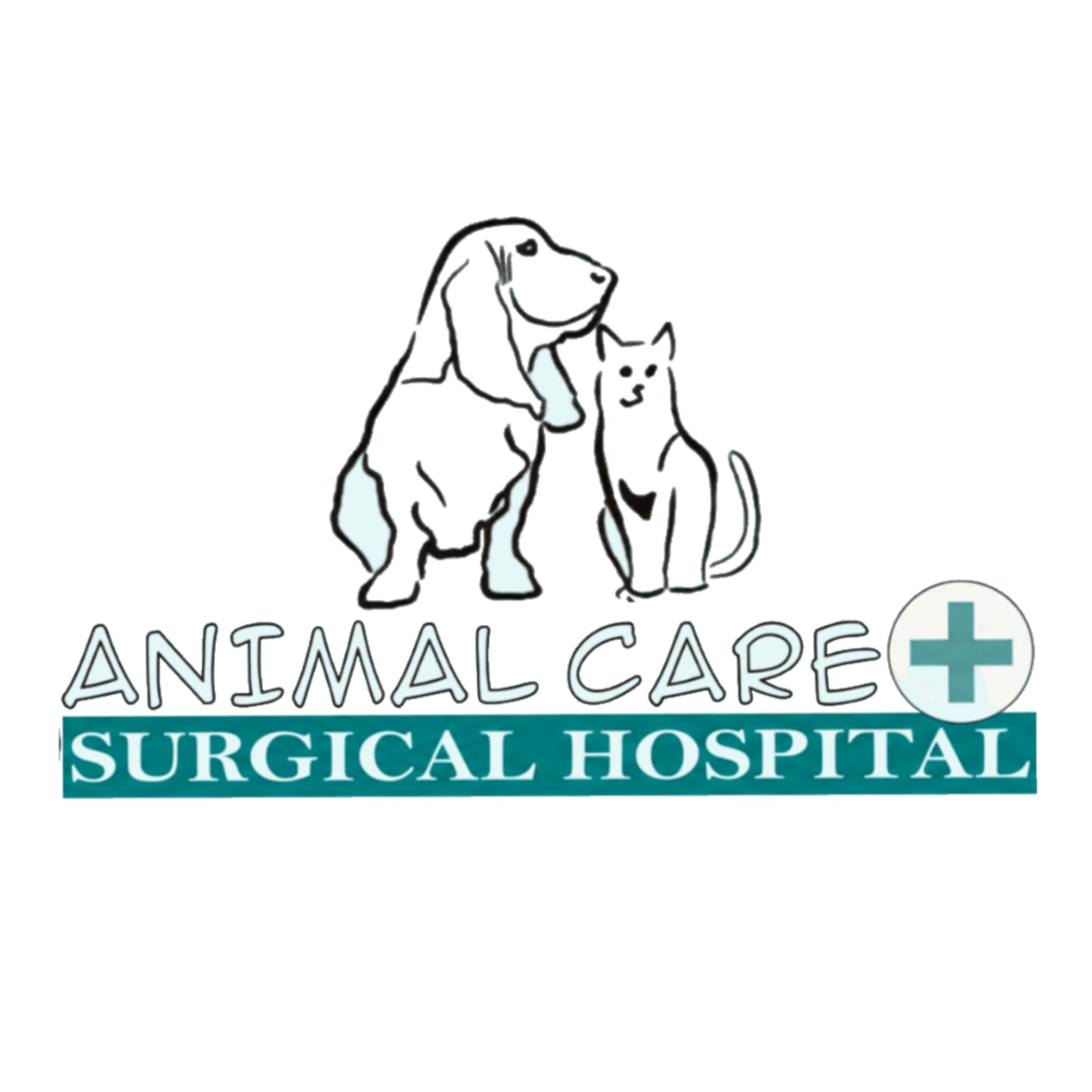 Animal Care & Surgical Hospital logo with a line drawing of a sitting dog and cat