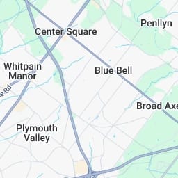 Light street map labeled Center Square, Blue Bell, Plymouth Valley and Whitpain Manor