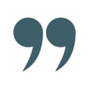 Large dark teal quotation mark icon on a white background