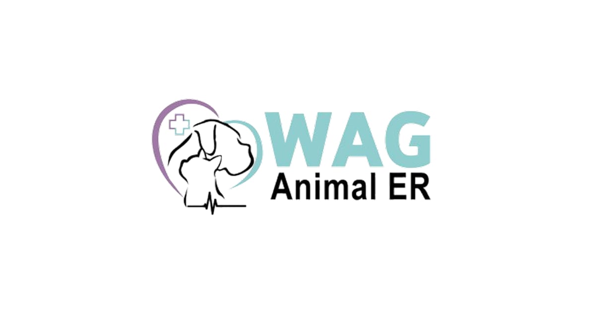 WAG Animal ER logo with a purple heart, a dog and cat outline and a heartbeat line