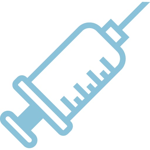 Light blue outline icon of a syringe on a white background