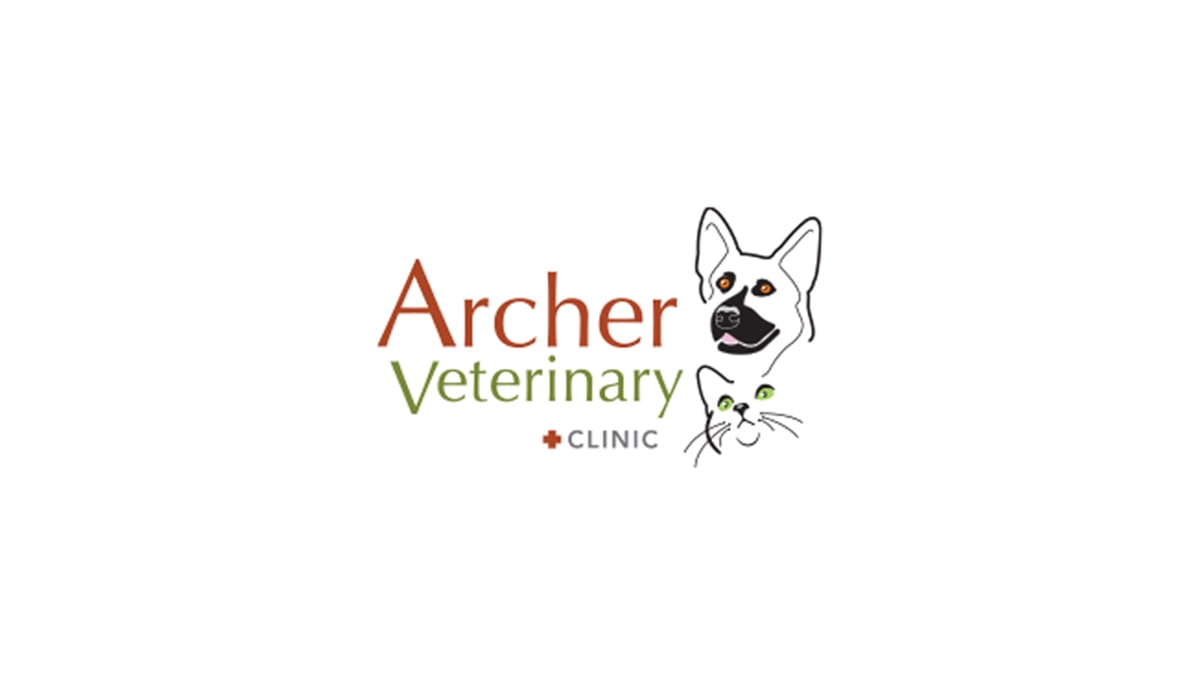 Archer Veterinary Clinic logo with line drawings of a dog and a cat