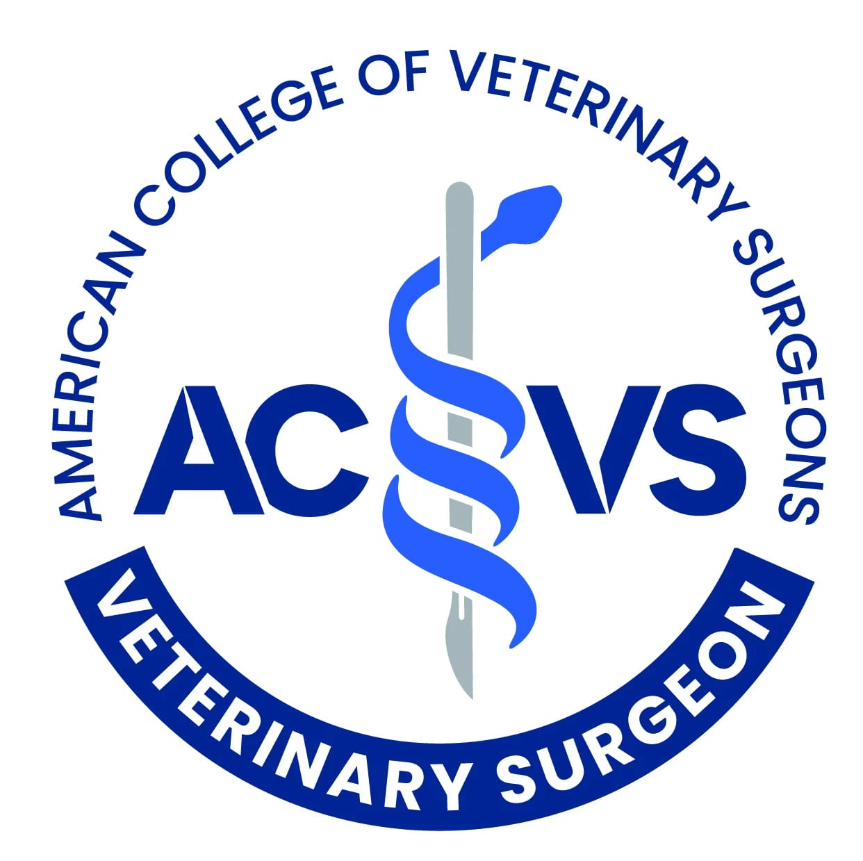 American College of Veterinary Surgeons logo with ACVS letters and a serpent on a staff