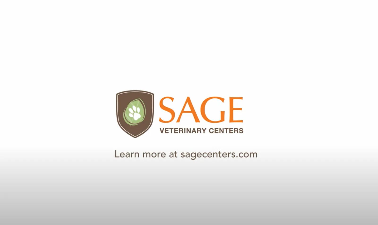 SAGE Veterinary Centers logo with a brown shield and a paw print, with the web address sagecenters.com