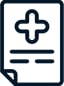 Line icon of a document page with a medical cross and two lines of text