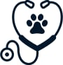 Line icon of a stethoscope curved into a heart shape around a paw print
