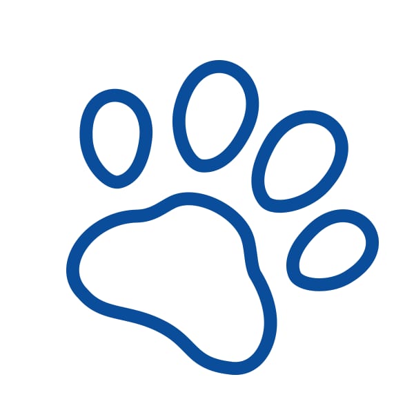 Blue outline of a paw print on a white background