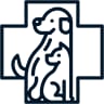 Icon of a dog and a smaller animal sitting inside a medical cross outline