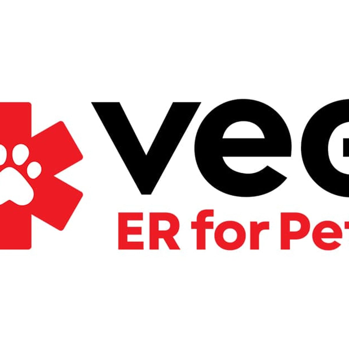 VEG ER for Pets logo with a red paw-print emblem beside large black lettering and red tagline text