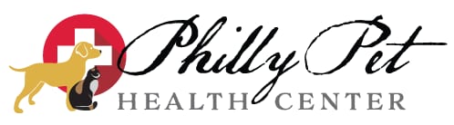 Philly Pet Health Center logo with a gold dog, black cat and red medical cross