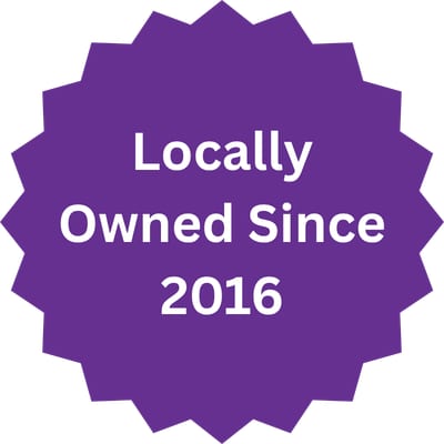 Purple starburst badge reading Locally Owned Since 2016
