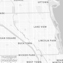 Grey street map of Chicago's north side showing Lake View, Lincoln Park and Wicker Park