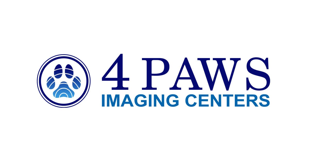 4 Paws Imaging Centers logo with a blue paw print in a circle beside navy and blue lettering