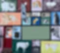 Very small blurry grid of photo tiles in green, orange, white and red