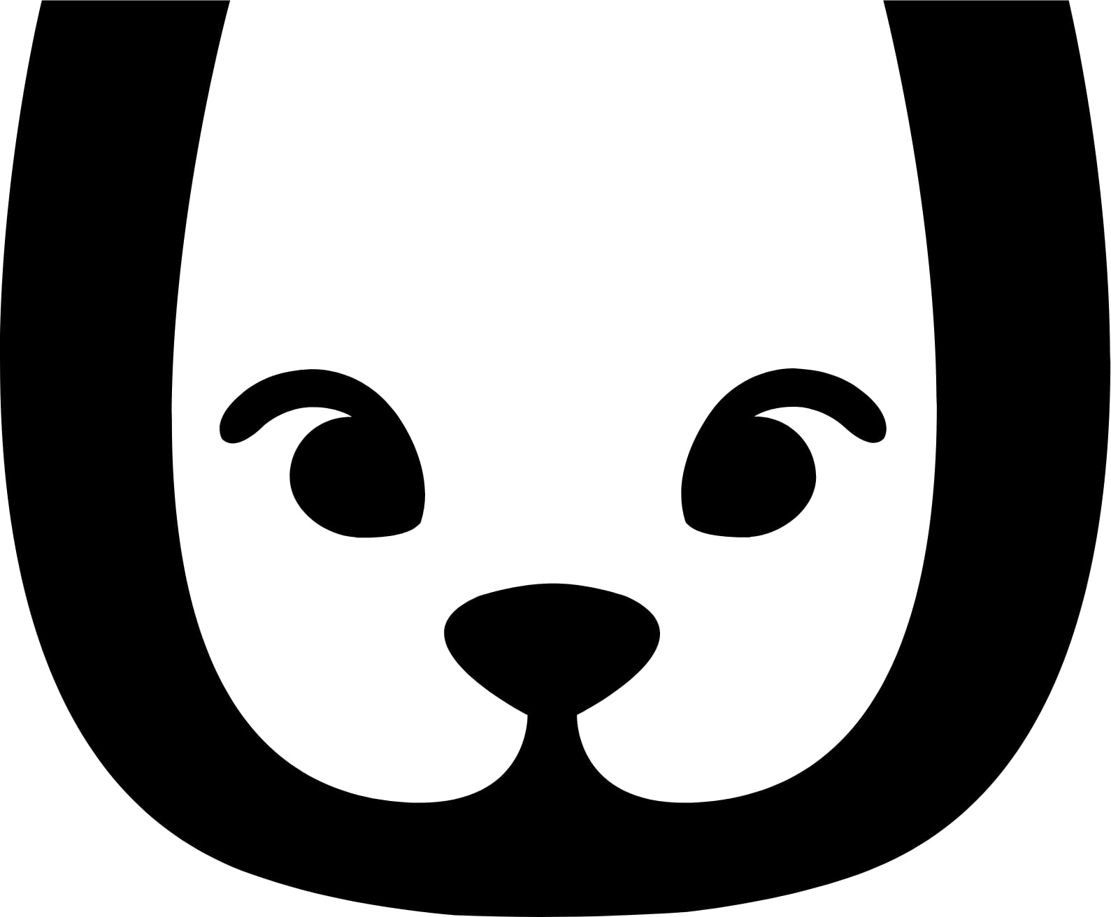 Black and white graphic of a stylised dog face with large rounded ears