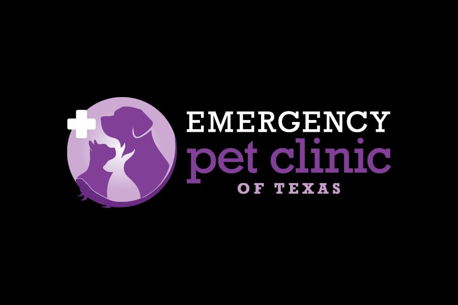 Emergency Pet Clinic of Texas logo with a purple circle containing dog and cat silhouettes