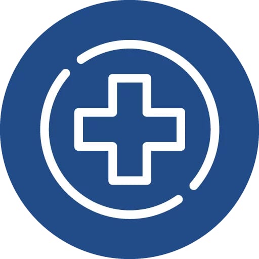 White cross inside a blue circle icon