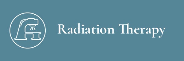 Teal tile with a white machine icon and the words Radiation Therapy