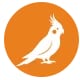 White crested bird icon on an orange circle