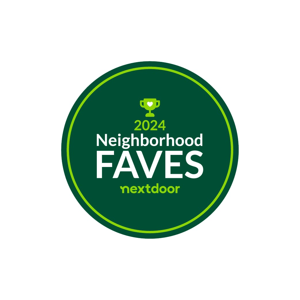 Dark green circular badge reading 2024 Neighborhood Faves with a trophy icon and the Nextdoor logo