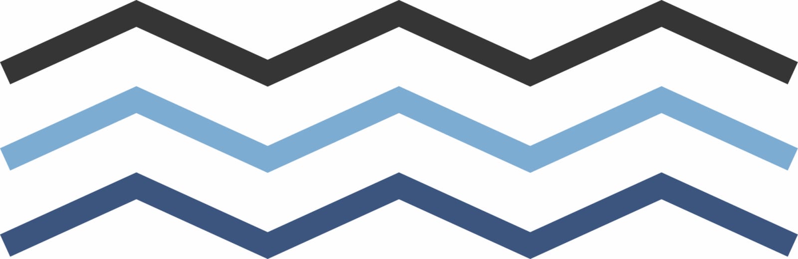 Three zigzag lines in black, light blue and dark blue on a white background