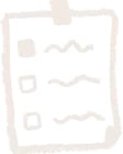 Pale beige hand-drawn checklist icon on a clipboard with three checkboxes